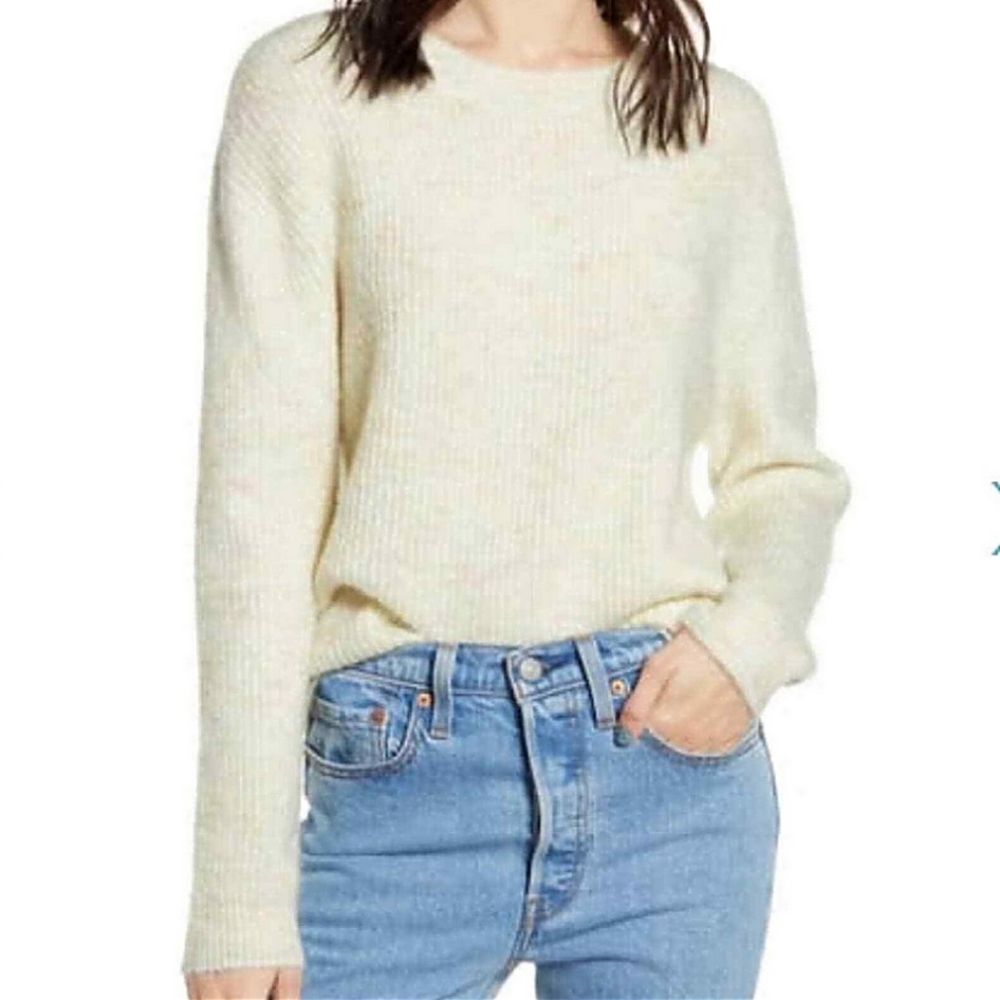 BP Sweater Ivory Marl Rainbow Flecked Crew Neck Pullover Womens Medium M - Picture 1 of 4